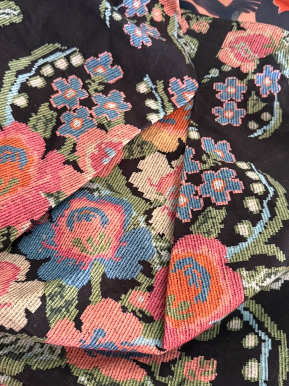 Floral Embroidered Black Hobo Bag with Multicolor Accents - Picture 4 of 6